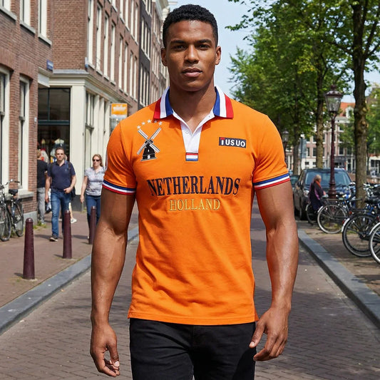 Men's polo shirt Netherlands easter monday king's birthday all saints'day christmas day cotton embroidery stitching color hollan