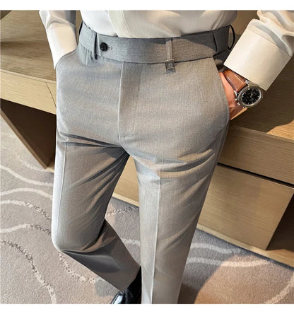High Quality Invisible Elastic Waist Business Casual Suit Pants Built-in Anti Slip Strip Slim Fit Office Social Dress Trousers