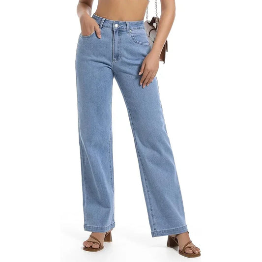 Girls Casual Loose Fit High Waisted Jeans Female Straight Leg Stretch Denim Pants Lady Comfortable Solid Basic Cheap Trousers