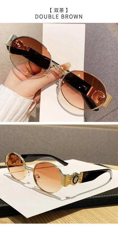New Vintage Oval Sunglasses Metal Frame Women's Luxury Designery Sun Glasses Shades for Men Oculos UV400  Gafas De Sol Mujer