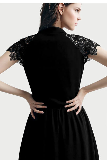 Women Shirt 2026 Summer New Lace Patchwork Lapel Collar Dolman Sleeve Blouse Loose Mid Length Office Cotton Shirt 12642040