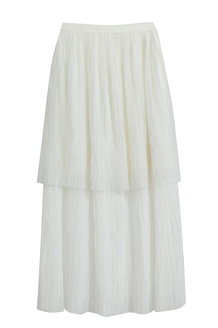 Long Skirt 2026 Spring New Casual Vacation Waist Pleated Mesh Long Skirt Women Loose Solid Versatile Woman Clothes 12621001