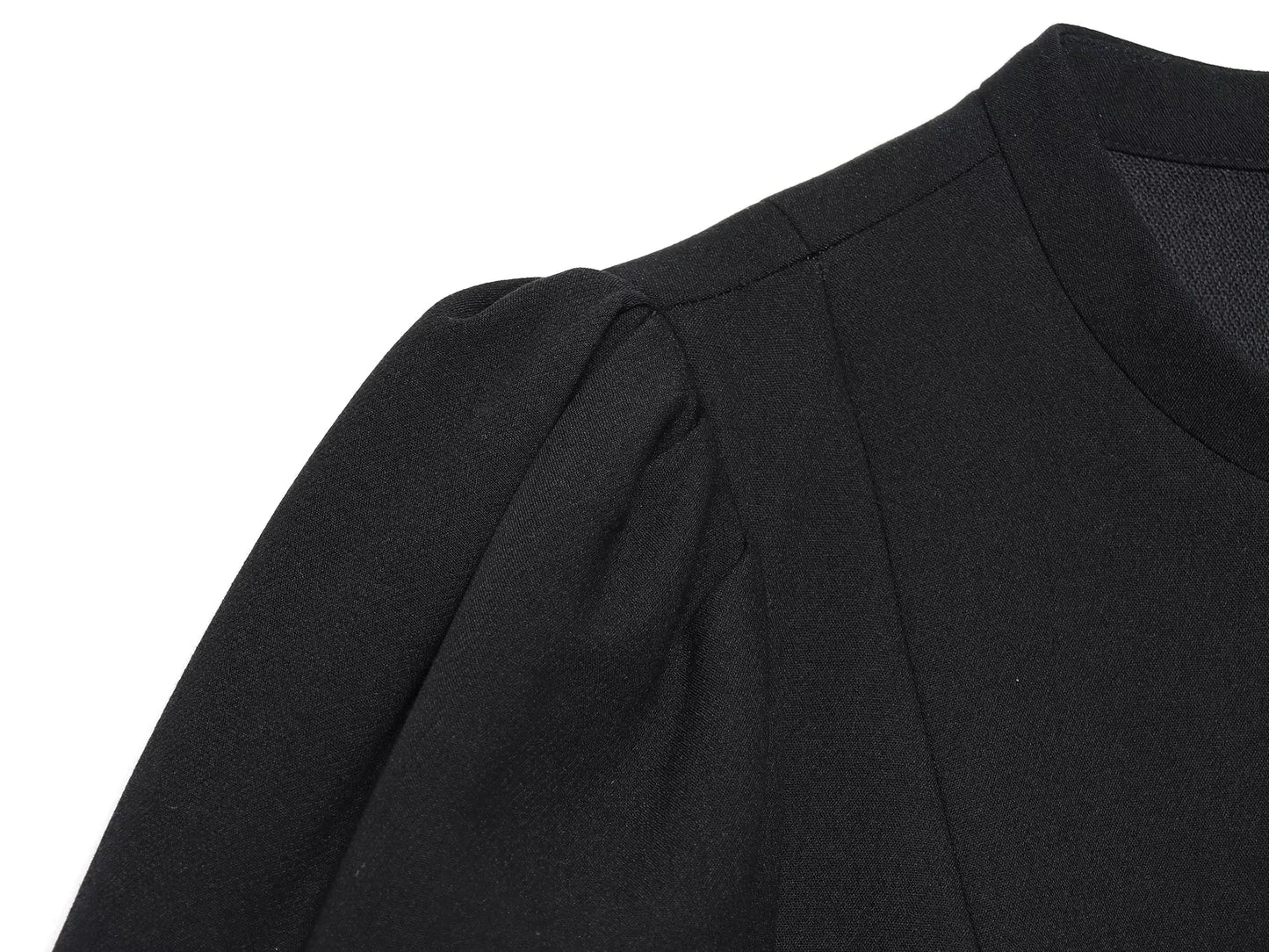 Elegant Holiday Chic Women Mini Dress Black O-Neck Zipper Short Puff Sleeve Dress Fashion 2026 Spring Summer Party Dress