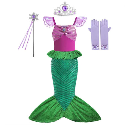 Mermaid Ariel Girls Dress Short Sleeve Tulle Cosplay Princess Costume Carnival Party Girl Princess Dress Party Dresses For Girls