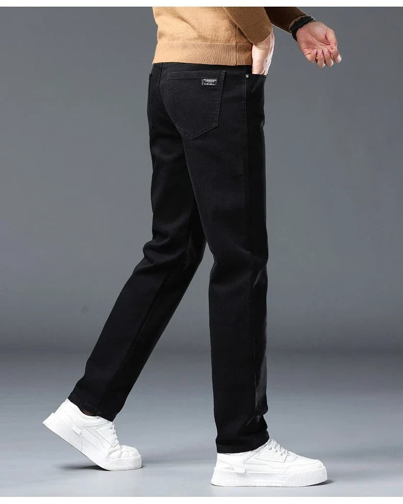 Men's New Stretch Straight Jeans Business Versatile Trendy Youth Casual Regular Long Pants for Spring Autumn Male Denim Trousers