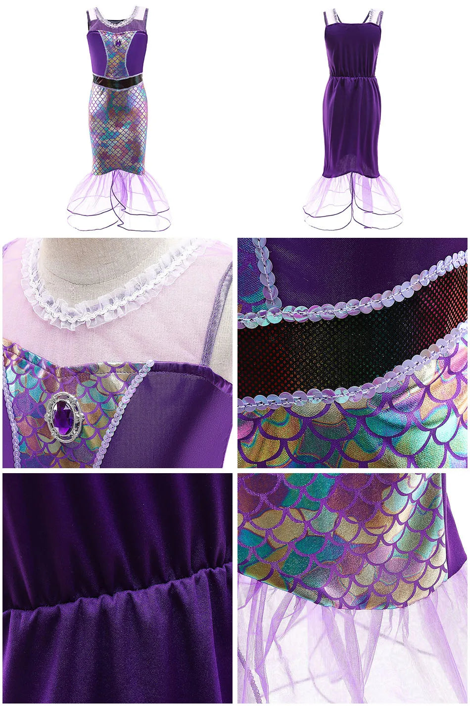 Little Girls Summer Clothing Children Ariel Mermaid Cosplay Blue Green Pink Sunshine Beach Enjoy Vacation Princess Ruffles Dress