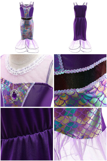 Little Girls Summer Clothing Children Ariel Mermaid Cosplay Blue Green Pink Sunshine Beach Enjoy Vacation Princess Ruffles Dress