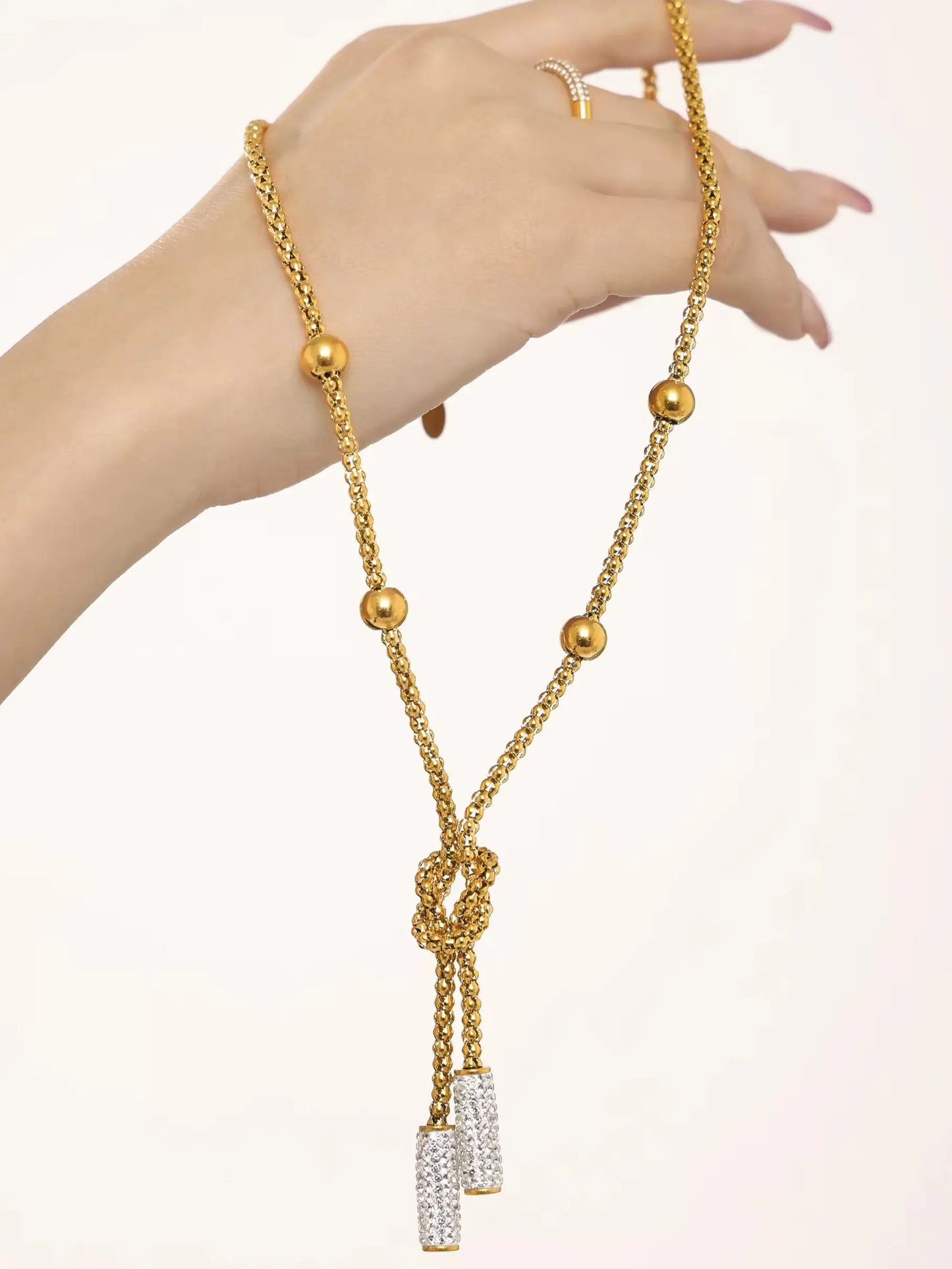 Stainless Steel Rhinestone Pendant Neck Choker Long Sweater Necklace For Women Fashion Gold Plated Jewelry طقم مجو