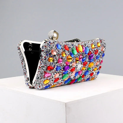 Full Diamonds Evening Bags Acrylic Flower Rhinestones Clutch Bags Metal Pearl Luxury Prom Wedding Dinner Handbags