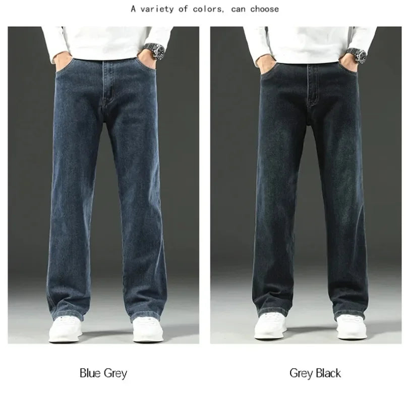 2025 New Autumn and Winter Men's Jeans Loose Comfortable Straight Business Casual Versatile Wide-leg Business Trousers
