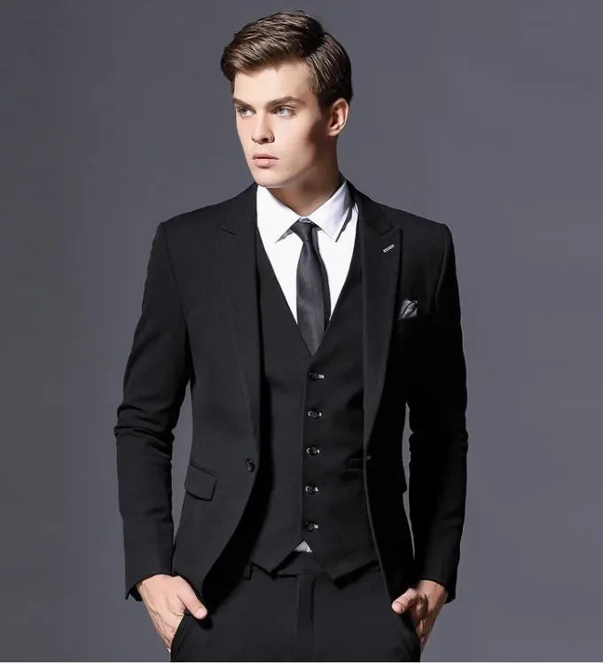 Royal Blue/Burgundy Man Suits Classic Black Lapel Wedding Suits 3 Pieces (Jacket+Pants+Vest)