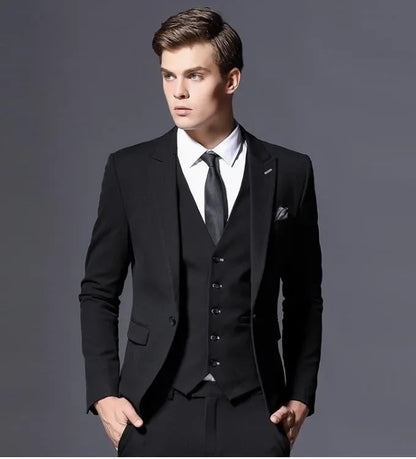 Royal Blue/Burgundy Man Suits Classic Black Lapel Wedding Suits 3 Pieces (Jacket+Pants+Vest)
