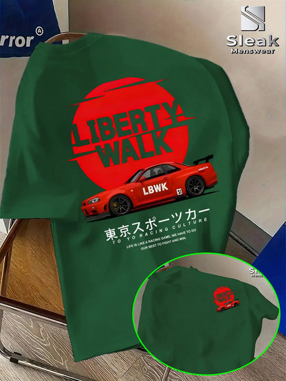 Men's Short-sleeved T-shirt for Summer, LIBERTY WALK Modified Sports Car Trend Print Breathable and Fashion Unique Style Outfit.
