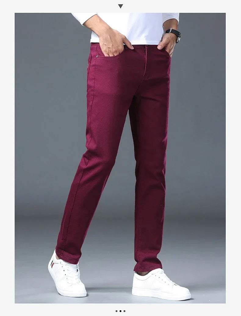 Fashion Classic Jeans Men Solid Color Casual Streetwear Hip-hop Trousers Stretch Slim-fit Embroidered Denim Pants