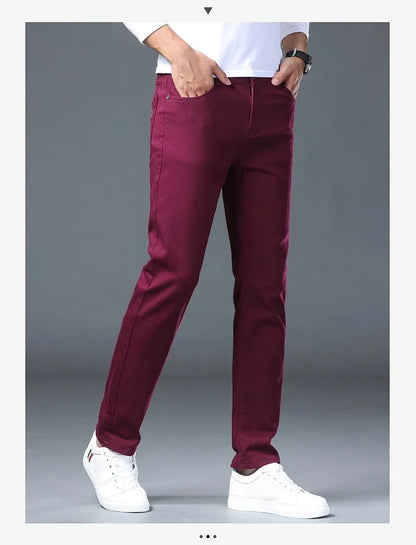 Fashion Classic Jeans Men Solid Color Casual Streetwear Hip-hop Trousers Stretch Slim-fit Embroidered Denim Pants