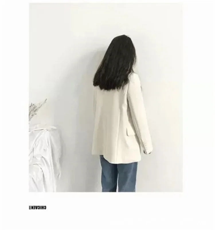 Elegant Casual Loose Long Sleeve Women's Small Suit Jacket Korean Style Spring Autumn Chic Polyester Fiber Button Decoration