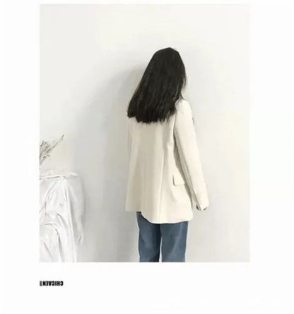 Elegant Casual Loose Long Sleeve Women's Small Suit Jacket Korean Style Spring Autumn Chic Polyester Fiber Button Decoration