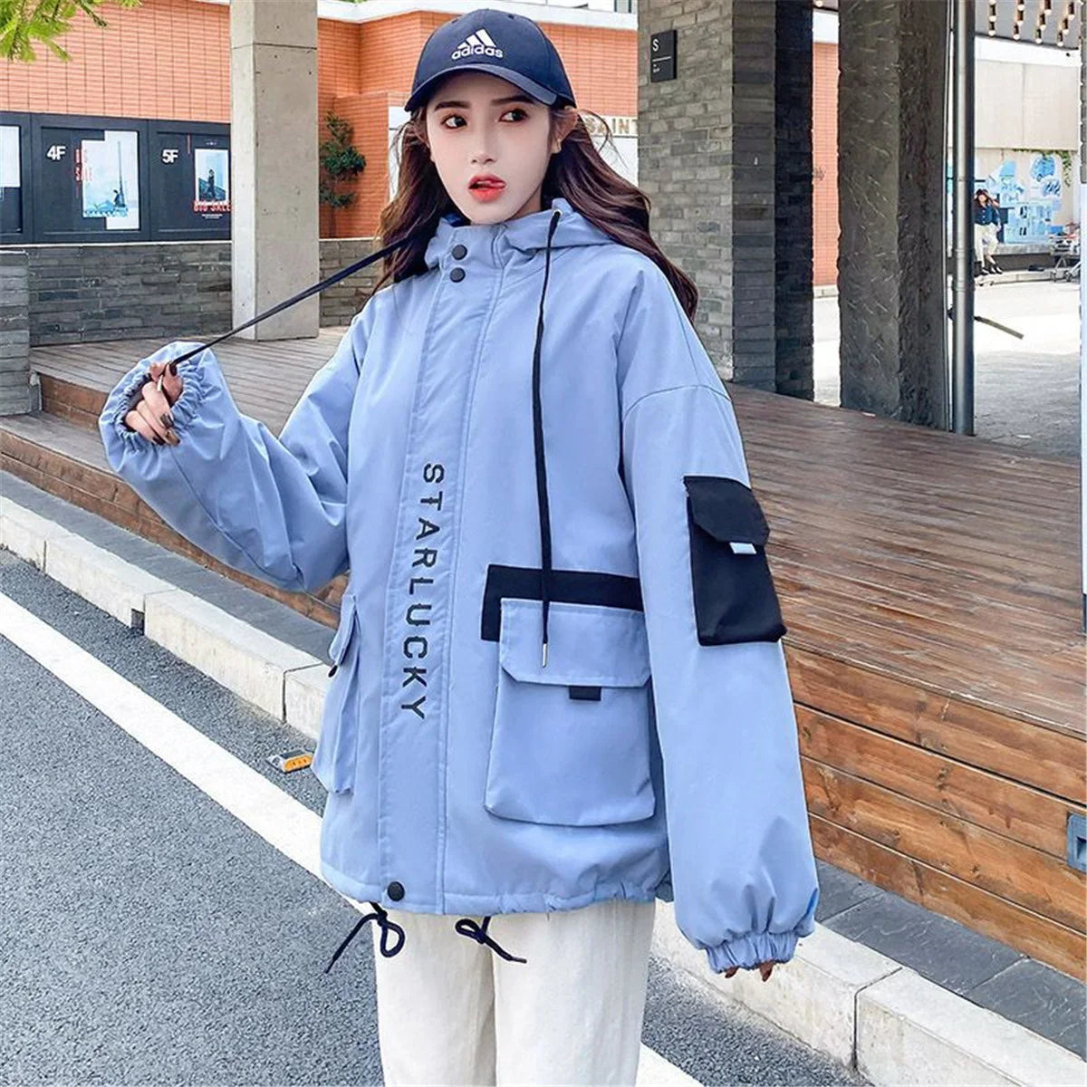 Fashion Work Jacket Harajuku Streetwear Kpop Hoodie Women Anime Tops Vintage Ulzzang Autumn Boyfriend Patchwork Jacket Femme