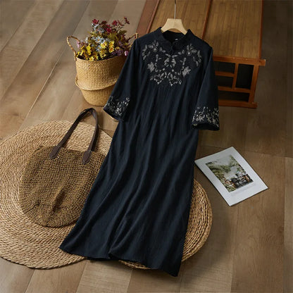 Embroidery Ethnic Style Fashion Clothes Vintage Cotton Linen Streetwear Harajuku Chinese Style Summer Dress for Women Clothing