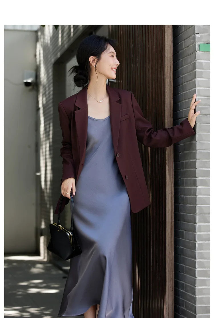 Women's Navy Blue Jackets Autumn 2026 Oversize Elegant Office Wear Blazer Notched Ladies New in Coats and Jackets A2360