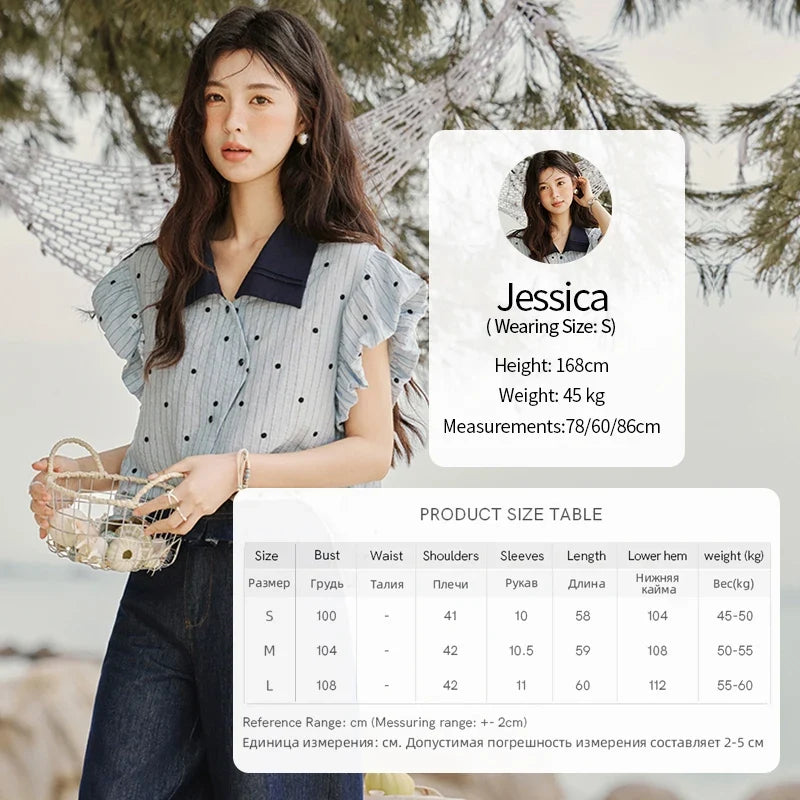 Summer Office Lady Blouses Women 2025 Short Sleeve Turn-down Collar Polka Dot Shirts Female Fashion Slim Tops MXE31C0776