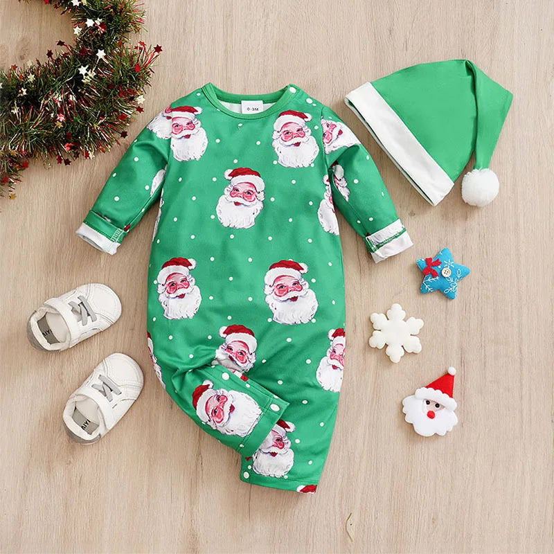 Prowow 0-18M Baby Christmas Costume Cartoon Deer Jumpsuit With Santa Hat Christmas Baby Romper For Newborn New Year Costume