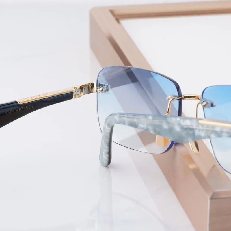 Luxury THE ARTIST I Rimless Sunglasses Alloy Acetate Designer Brand Fashion Design Irregular Square UV400 High Quality Men Women
