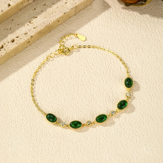 Bracelet jonc en argent sterling 925 avec pendentif ovale vert CZ, élégant et exquis, couleur dorée, idéal pour la vie quotidienne, les soirées, bijoux raffinés pour femmes