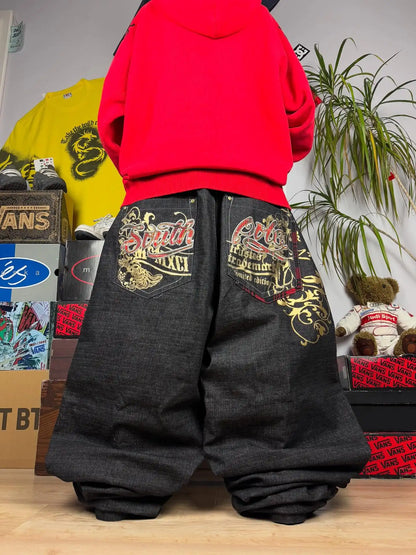 Y2K American Jeans Mens Oversized Retro Hip-Hop Wide-Leg Pants Harajuku Trend Rock Women Straight Pants