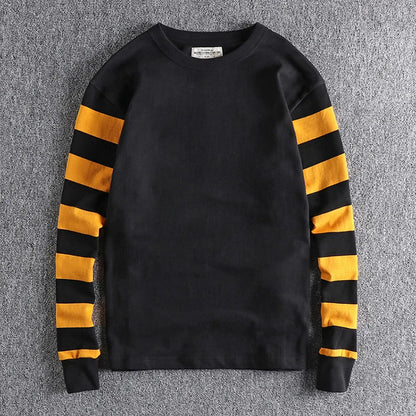 Autumn American Retro Long Sleeve Heavyweight Striped T-shirt Men's Fashion Pure Cotton Washed Prisoner Motorcycle Casual Tops