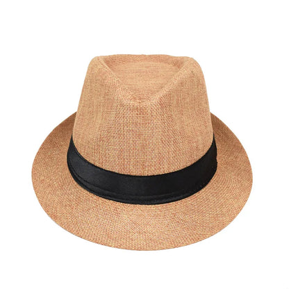 Jazz Hat British Style Linen Solid Color Hat for Men and Women Rolled Brim Couple Style Sun Hat Paper Straw Hat