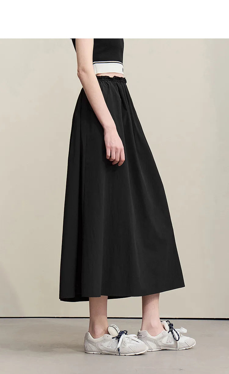 Women's Skirt 2026 Summer New Ruffle Hem Elastic Waist A-Line Midi Skirt Casual Outdoor Loose Fit Skirt For Women 12622013