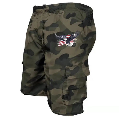 2026 Male Cargo Shorts Elastic Waist Cycling Shorts Multi-pockets Loose Work Short Pants Outdoor Sport Printed Casual Shorts