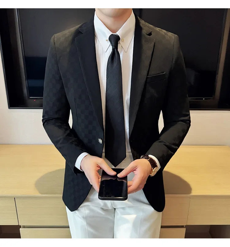 2025 Spring Plaid Blazers Coats 6 Color Fashion Luxury Business Slim Fit Social Suit Jacket Formal Wedding Prom Tuxedo 5XL-M