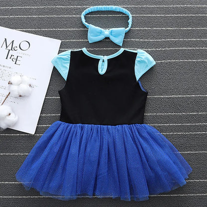 2026 Infants and Toddlers Classic Elsa Blue Short-Sleeved Princess Skirt Girl Cosplay Princess Anna Clothing + Accessories Set