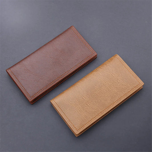 Nouveau Portefeuille Long Fin et Mince en Cuir PU Vintage pour Homme, Porte-Cartes de Crédit Marron, Porte-Monnaie Simple et Solide pour Homme