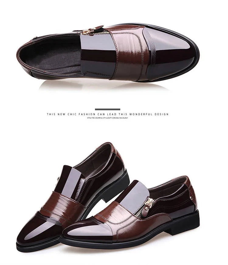 New autumn men's leather shoes Sharp pointed outdoor anti slip flat Fashion Business Zipper Footwear Casual comfort male shoes