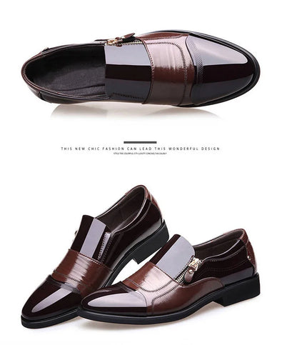 New autumn men's leather shoes Sharp pointed outdoor anti slip flat Fashion Business Zipper Footwear Casual comfort male shoes