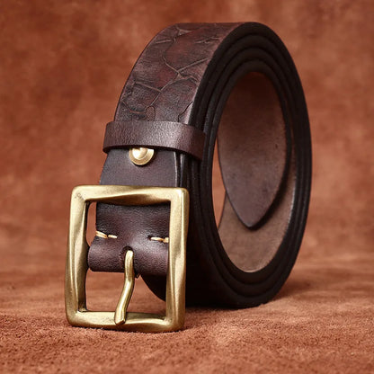 3.8CM Retro fashion trend  personality niche ice cracked belt  men's leather top layer cowhide youth jeans belt