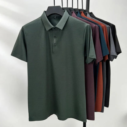 2024 Summer New Short sleeved High end Textured Letter Men's POLO Shirt Comfortable Silk Ice Feel Casual Business lapel T-shirt