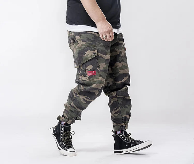 Big Size Men's Cargo Pant Elastic Waist Cotton Jogger Trouser Male Camouflage Loose Spring Pocket Extra Large Plus Baggy Hip Hop
