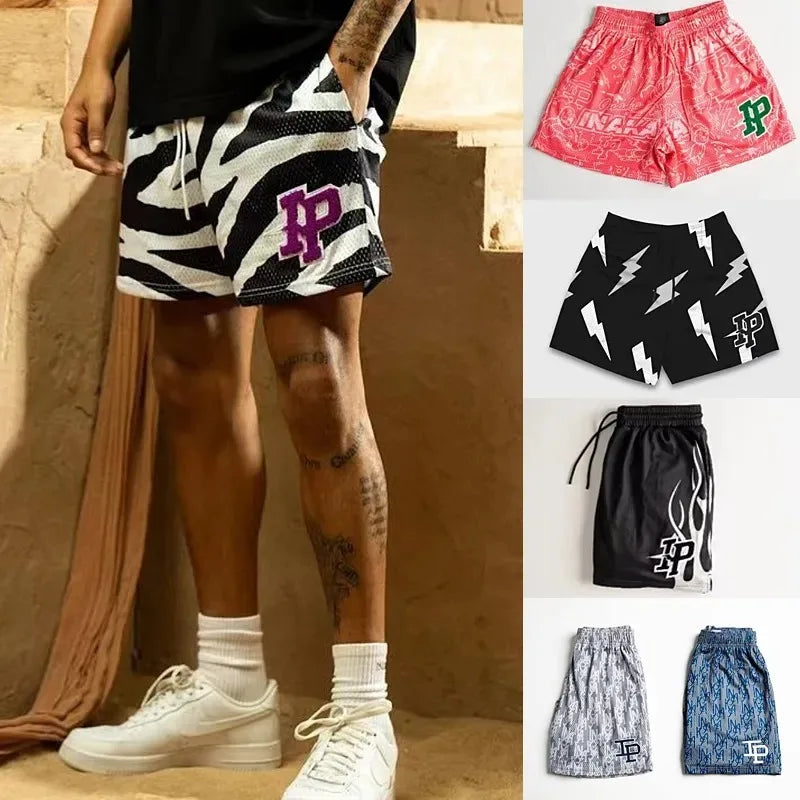 Mens Clothing IP Trend Casual Shorts Summer Fitness Sports Mesh Breathable Quick Dry Short Pants Man Beach Basketball Sweatpants