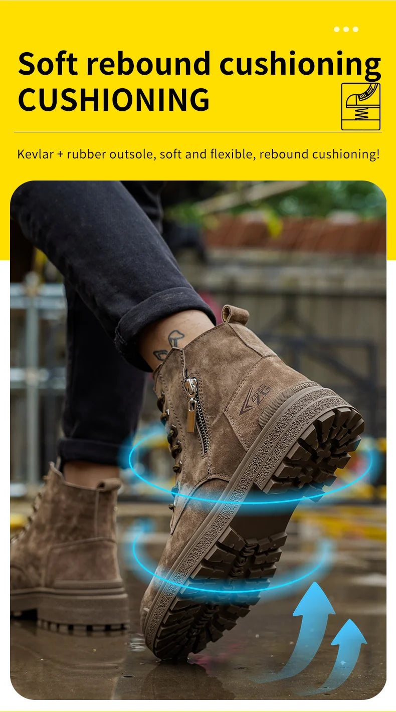 Latest 2024 Fashion Pig Skin Anti Scald Welding Shoes Indestructible Steel Toe Cap Nail Proof Men Safety Work Boots Sneakers