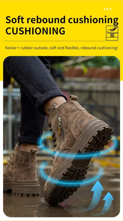 Latest 2024 Fashion Pig Skin Anti Scald Welding Shoes Indestructible Steel Toe Cap Nail Proof Men Safety Work Boots Sneakers