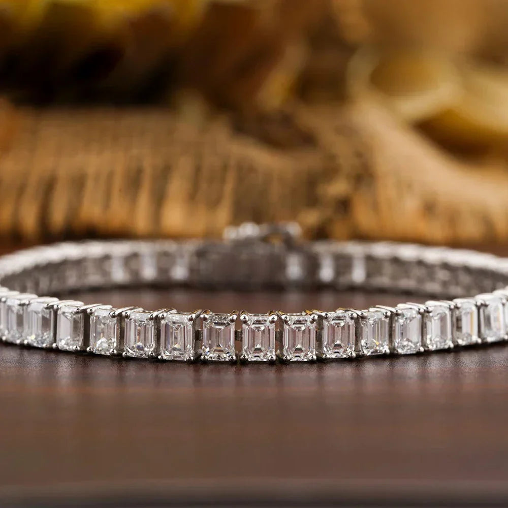 0.4/1carat Emerald Cut full Moissanite Tennis Bracelet With Certificates 925 Sterling Silver plated 18k Gold Bracelets For Women
