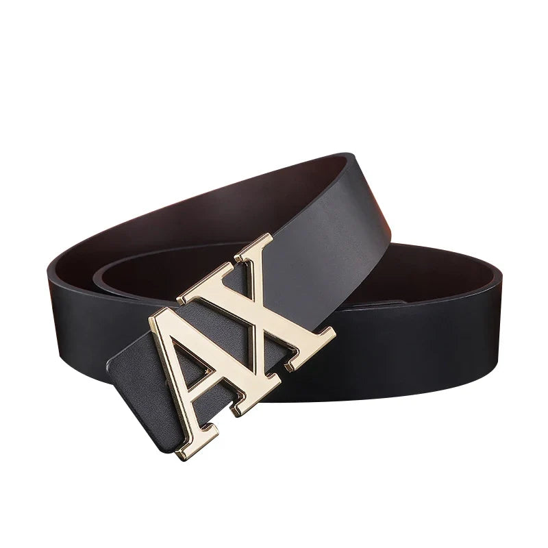 HigFashion Personality Buckle A Letter Belt Men's Leather Waistband Designer Luxury Brand Belts Casual Black Cowskin Waist Strap