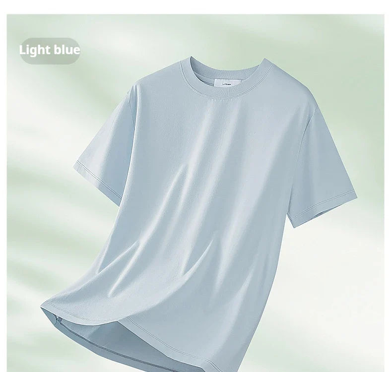 64% Cotton 25% Bamboo Fiber Cool T Shirt Men Short Sleeve Summer Tops For Men Round Neck Skin Friendly Solid Color Male Clothes
