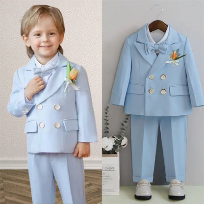 2-14 Yrs Toddler 3-Piece Suit Set Double Breasted Suit Jacket Pants Bowtie Birthday Communion Party Suit for Children