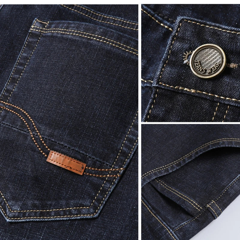 New Men's Fashion  Business Casual Stretch Slim Jeans Classic Trousers Denim Pants Male Black Blue