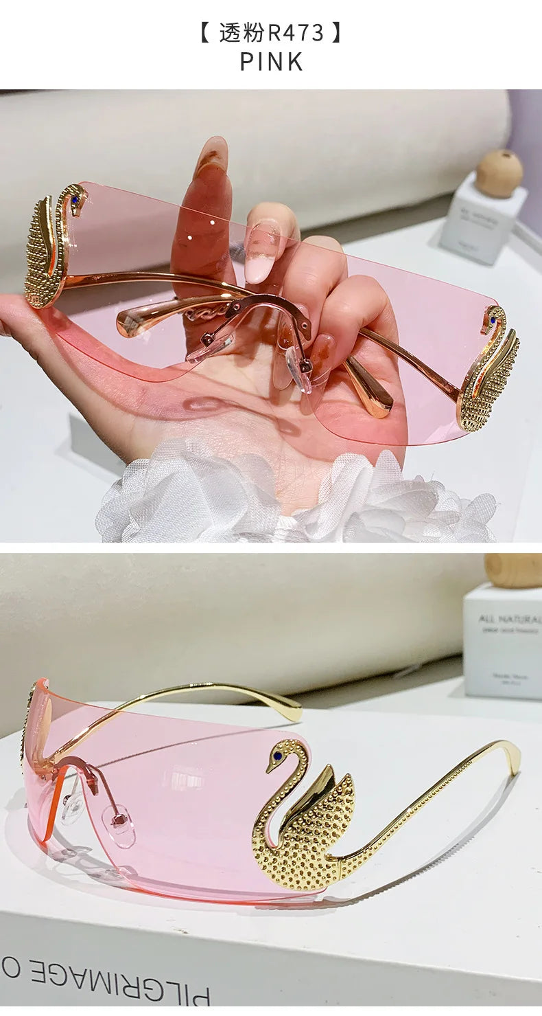 Trendy Y2K 2025 Women's Oversized Rimless Sunglasses Fashion Inlay Gradient Anti-Reflective UV400 Sun Shades Eyewear Gafas